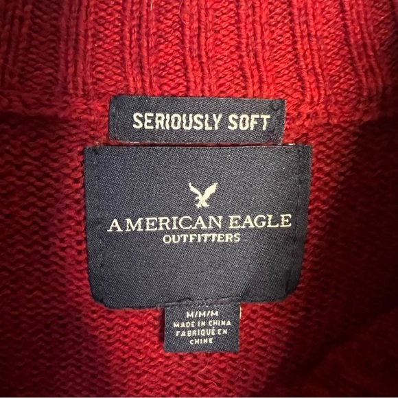 American Eagle Seriously Soft Red Black Gray Colorblock Sweater Men Size Large - Picture 2 of 9